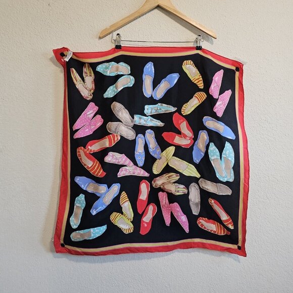 ECHO Red Colorful Shoes Alpargatas Espadrilles Slippers 100% Silk Square Scarf - Picture 3 of 7